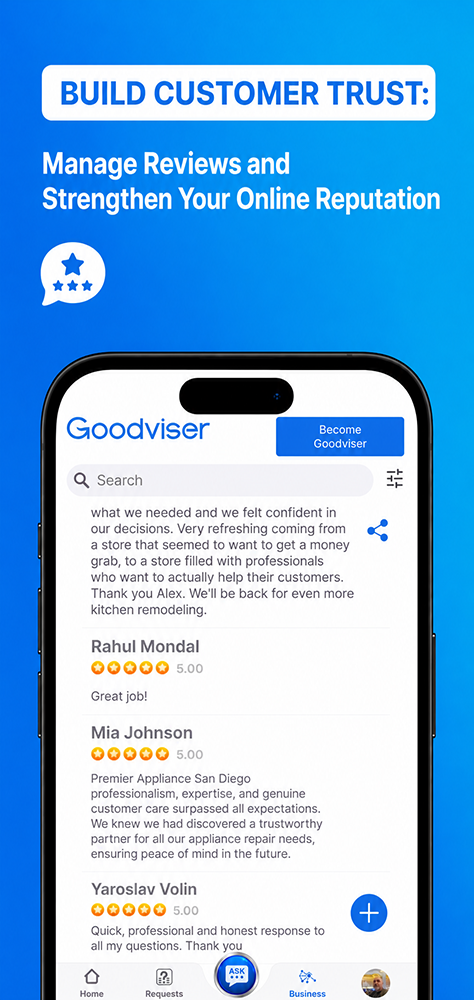 Build customer trust: manage reviews and strengthen your online reputation with Goodviser.